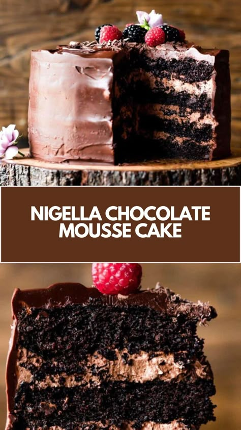 Nigella Chocolate Mousse Cake recipe is made with flour, cocoa powder, sugar, baking soda, baking powder, salt, espresso powder, oil, eggs, sour cream, buttermilk, vanilla, hot water or coffee, and chocolate chips the total time required for this recipe is 295 minutes and it serves 12. Cake Flour Recipe Desserts, Mousse Cake Recipes, Cake Flour Recipe, Hot Milk Cake, Chocolate Mousse Cake Recipe, Espresso Cake, Nigella Lawson Recipes, Mousse Cake Recipe, Chocolate Mousse Recipe