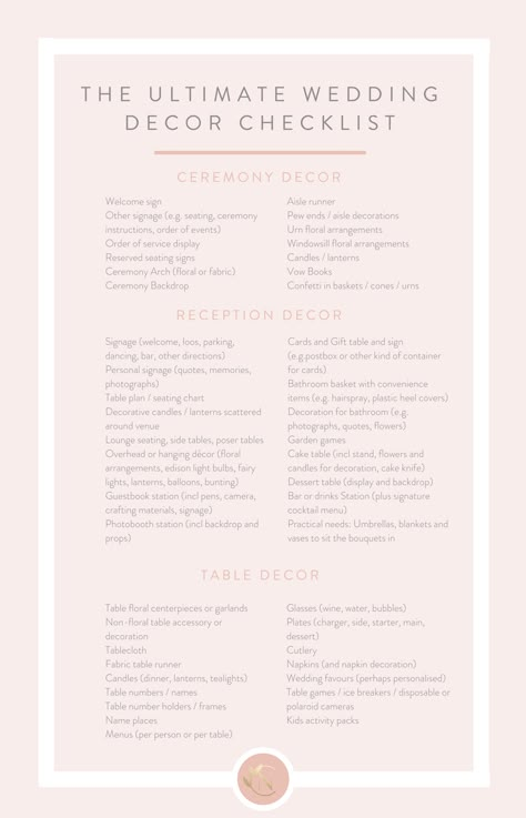 Wedding Decor Checklist, Wedding Decoration Checklist, Ultimate Wedding Checklist, Decor Checklist, Wedding On A Budget, Wedding Planning Guide, Vow Book, Future Wedding Plans, Planning Checklist