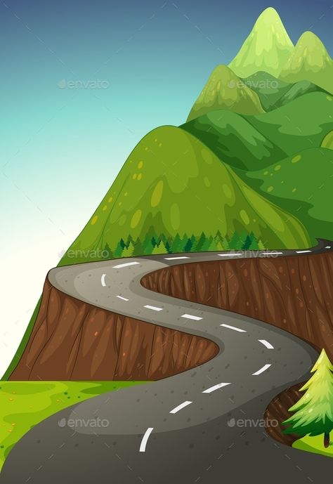 Road Mountain Road Drawing, Mountain Road Illustration, Road Trip Drawing, Road Animation, Iphone Wallpaper Elegant, Cake Artwork, Road Drawing, Scenery Drawing For Kids, Beach Sunset Painting