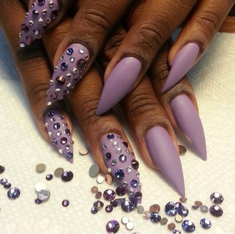 Purple Nails With Bling, Purple Gray Nails, Purple Grey Nails, Purple Matte Nails, Matte Purple Nails, Nails With Bling, Purple Ombre Nails, Matte Purple, Magic Nails