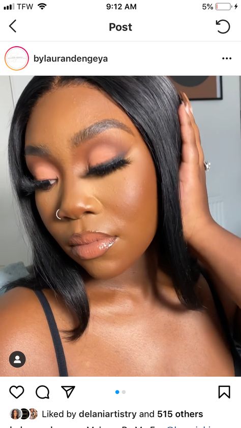 Peach Makeup Look On Black Women, Makeup Look On Black Women, Peach Makeup Look, Peach Makeup, Brown Skin Makeup, Everyday Makeup Routine, Black Women Makeup, Soft Glam, Dark Skin Makeup