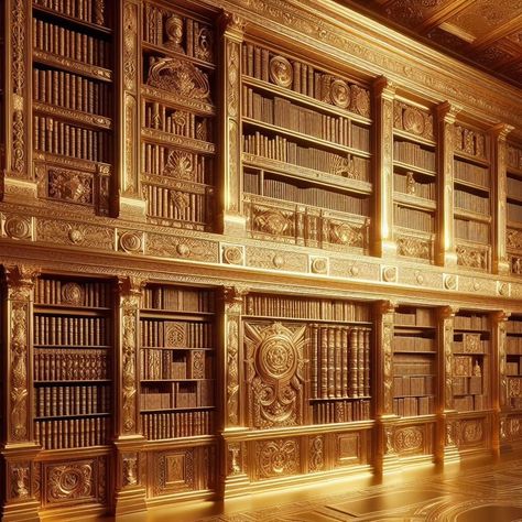 Golden library, golden books, golden chairs, gold #goldenbook #goldenlibrary #golden #goldenchair #goldenbooks Gold Library Aesthetic, Golden Book Aesthetic, Golden Royal Aesthetic, Golden Kingdom Aesthetic, Gold Book Aesthetic, Golden Library, Gold Library, Golden Kingdom, Golden Castle