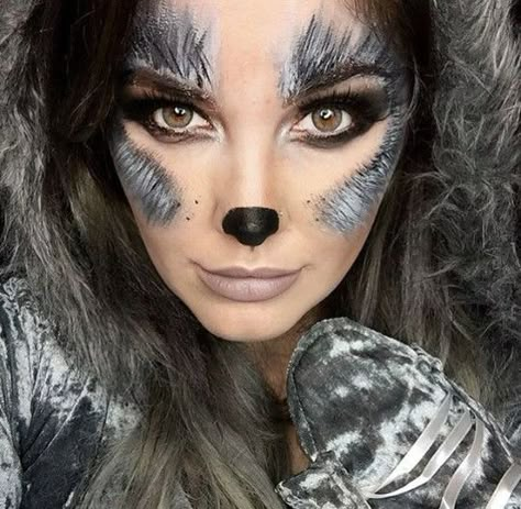 Koala Makeup Halloween, Racoon Face Paint, Werewolf Makeup Female, Wolf Costume Makeup, Koala Makeup, Wolf Costume Women, Raccoon Makeup, Werewolf Makeup, Wolf Makeup