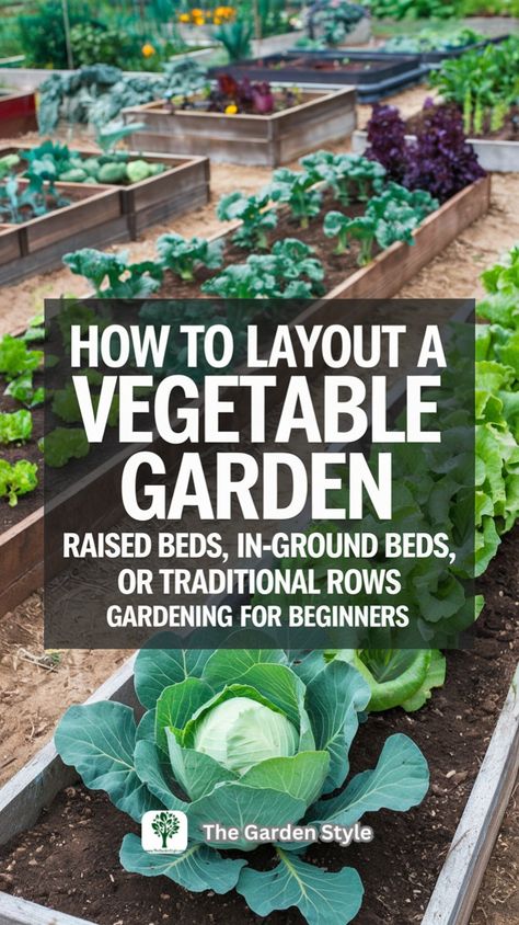 Discover how to design the perfect vegetable garden layout with this guide for gardening for beginners! Learn about raised beds, in-ground beds, and traditional rows to create a productive and beautiful garden. Click now! Best Small Vegetable Garden Layout, Back Yard Vegetable Garden, Vegetable Garden Planning Layout, Veg Garden Design Layout, Raised Garden Vegetable Layout, Gardening Planting Guide, Diy Vegetable Garden Fence, Row Vegetable Garden Layout, Raised Garden Bed Vegetable Layout