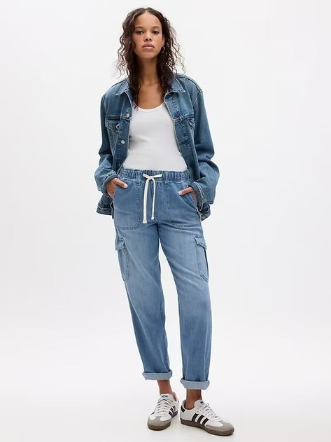 Easy Denim Cargo Joggers | Gap Straight High Waisted Jeans, Joggers Outfit, Denim Cargo, Denim Joggers, Cargo Joggers, Jeans For Women, High Waisted Jeans, Denim Outfit, Summer 2024