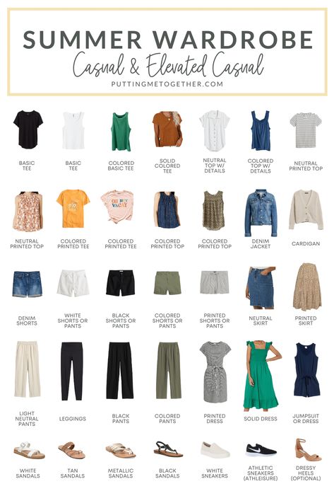 Casual Summer Capsule Wardrobe - Turns Into 90 Outfits! Summer Workwear Capsule Wardrobe, Summer Capsule Plus Size, Elevated Casual Outfits Women Summer, Summer Capsule Wardrobe 2024 Over 40, Summer Outfit Formulas, Summer Capsule 2024, Curvy Capsule Wardrobe, Minimalist Fashion Work, Summer Capsule Wardrobe 2024