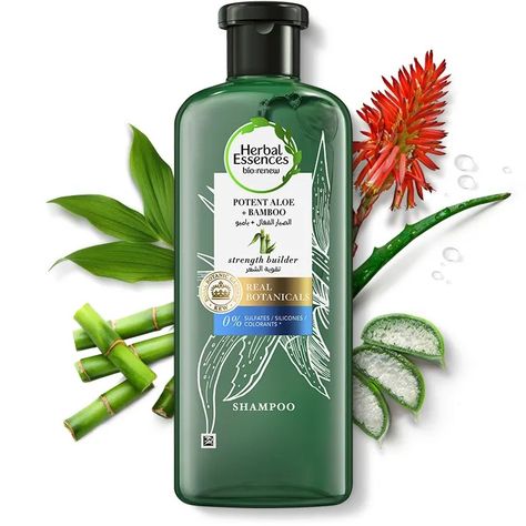 Sulfate-Free Aloe & Bamboo Shampoo | Herbal Essences Arabia Aromatic Shampoo, Hibiscus Shampoo, Honey Japanese Shampoo, Herbal Essence Shampoo, Herbal Shampoo, Bamboo Scalp Brush, Herbal Essences, Aloe Leaf, Plant Science