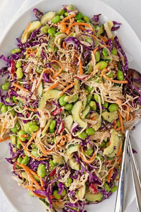 Asian Coleslaw, Vegan Magazine, Crunch Salad, Vegan Guide, Sesame Ginger, Best Beans, Vegan Beans, Toasted Sesame Seeds, Bean Salad