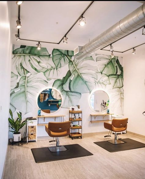 Hair Salon Aesthetic, Rustic Salon, Salon Suite Decor, Salon Aesthetic, Salon Wallpaper, Small Salon, Home Hair Salons, Salon Mirrors, Hair Salon Design