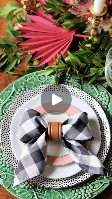 Jennifer Griffin on Instagram: "Happy Friday! 🎀 This bow napkin fold makes the cutest finishing touch for my #thanksgivingtable and it’s so easy to do! I saved the idea from a reel I saw earlier this year from @mrspreppyrebel and every table I do from now on just might have bow napkins. 😂 See more of my table linked in stories or on dimplesandtangles.com! #putabowonit" How To Fold A Bow Tie Napkin, Napkin Bow Tie, Napkin Folding Bow With Ring, Now Napkin Fold, How To Fold A Napkin Into A Bow, Bow Napkin Folding Tutorial, Bow Napkins Folding, Bow Tie Napkin Fold, Folding Table Napkins Tutorials