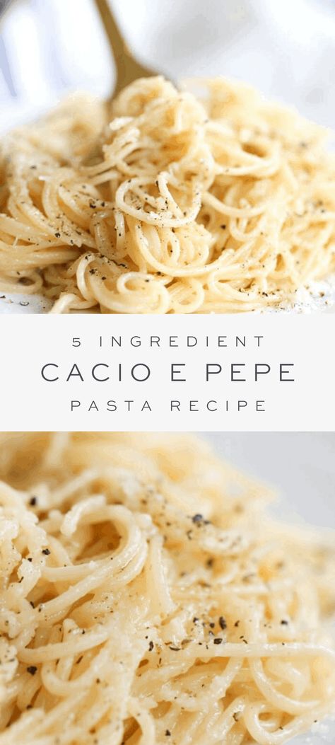 Easy Cacio e Pepe recipe, a simple Roman dish meaning cheese and pepper, which is pretty much all I need in life! This easy Italian pasta dish comes together in just 20 minutes making it perfect for a family weeknight meal. Made with just 5 ingredients, the simplicity of this dish is pure perfection! #pasta #dinner #cheese #italian #julieblanner #recipe Easy Italian Pasta, Resep Pasta, Pastas Recipes, Julie Blanner, Italian Pasta Dishes, Italian Pasta Recipes, Pasta Pasta, Easy Italian, Chicken Pasta Recipes