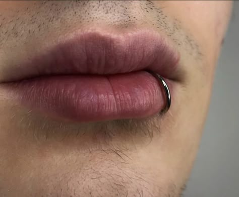 Lips Piercing Men, Piercing Ideas Face Men, Men With Lip Piercings, One Side Lip Piercing, Guy Lip Piercing, Male Lip Piercing, Lip Ring Men, Male Piercings Aesthetic, Men Lip Piercing