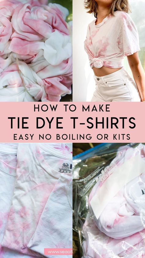 Easy weekend craft idea!  DIY Tie Dye!  Don't buy those cheap tie dye sets made of polyester!  Make your own dreamy tie dye sets with cotton using this easy tutorial!  #tiedye #diy #weekend The Dye Shirts Diy, Cute Easy Tie Dye Patterns, Tied Dyed Shirts Diy, Best Way To Tie Dye Shirts, Cricut Tie Dye Shirt, How To Tie Dye Tshirts, Shirt Tie Dye Patterns, Tie Dye Gray Shirt Diy, Tye Dye Simple