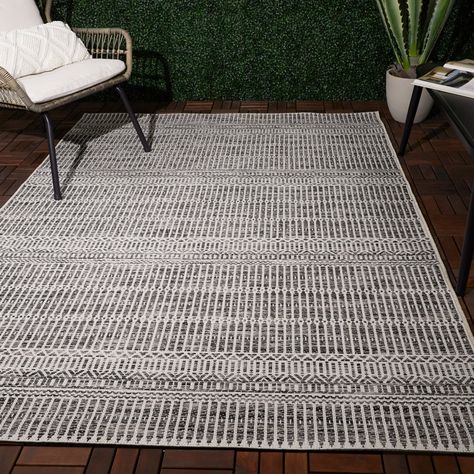 Steelside™ Pamela Striped Indoor / Outdoor Area Rug in Charcoal/Ivory & Reviews | Wayfair Flatweave Area Rug, Striped Rug, Back Patio, Outdoor Area Rug, Flat Weave Rug, Indoor Outdoor Area Rugs, Rich Colors, Outdoor Area Rugs, Indoor Outdoor Rugs