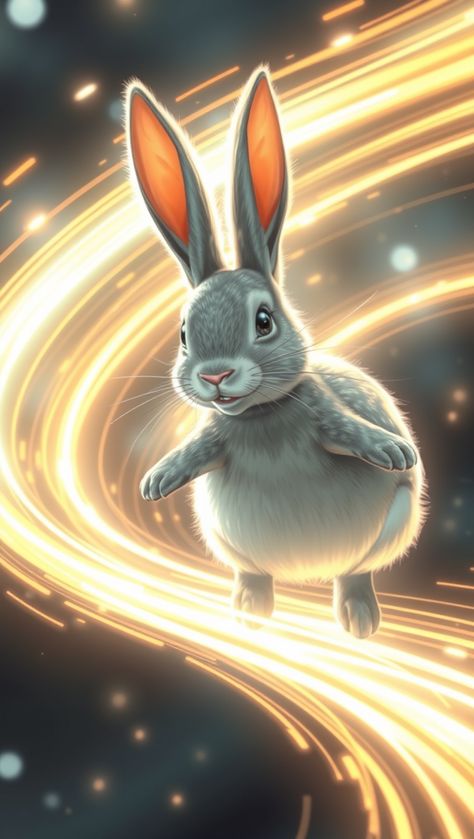 A rabbit that leaves shimmering, glowing trails behind as it teleports from one place to another in a blink of an eye. Blink Of An Eye, An Eye, A World, Sci Fi, Animals, Nature