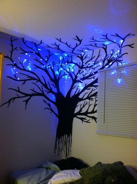 I don't know how this was accomplished, but I love it Recreational Room, Deco Originale, Tree Lights, Tree Wall, Bed Room, Kids' Room, Decoration Design, Dream Room, My Dream Home