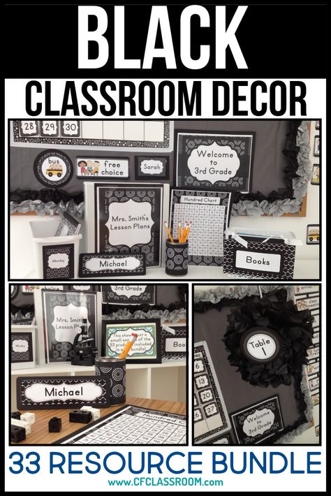 BLACK AND WHITE CLASSROOM DECOR | Clutter-Free Classroom | by Jodi Durgin Black And White Classroom Decor, White Classroom Decor, Boards Door, Classroom Color Scheme, Black And White Classroom, Rustic Classroom Decor, Green Classroom, White Classroom, Aqua Decor