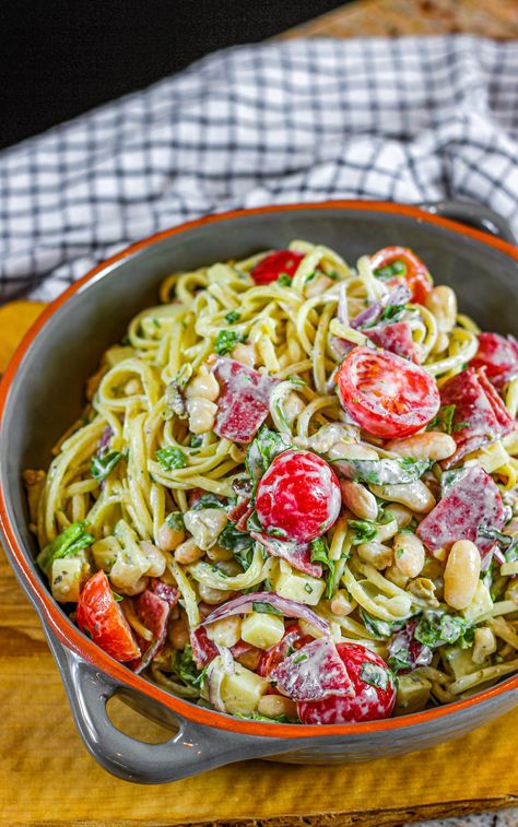 Creamy Tuscan Pasta Salad Fettuccini Pasta Salad, Tuscan Pasta Salad Recipes, Creamy Tuscan Pasta Recipes, Fettuccine Salad, Creamy Tuscan Pasta Salad, Healthy Tuscan Pasta, Layered Pasta Salad 12 Tomatoes, Tuscan Pasta Salad, Tuscan Pasta Salad 12 Tomatoes