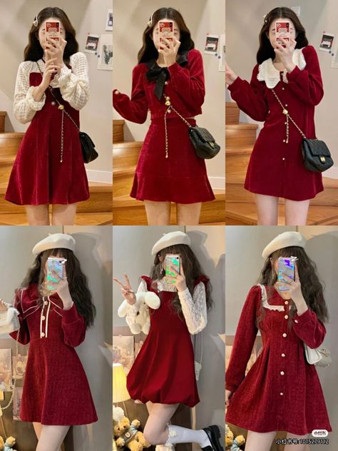 Christmas Ootd Korean, Christmas Kpop Outfit, Christmas Outfits Korean, Christmas Korean Outfit, Korean Winter Dress, Korean Christmas Outfit, Preppy Christmas Outfit, Modest Girly Outfits, Cute Korean Fashion