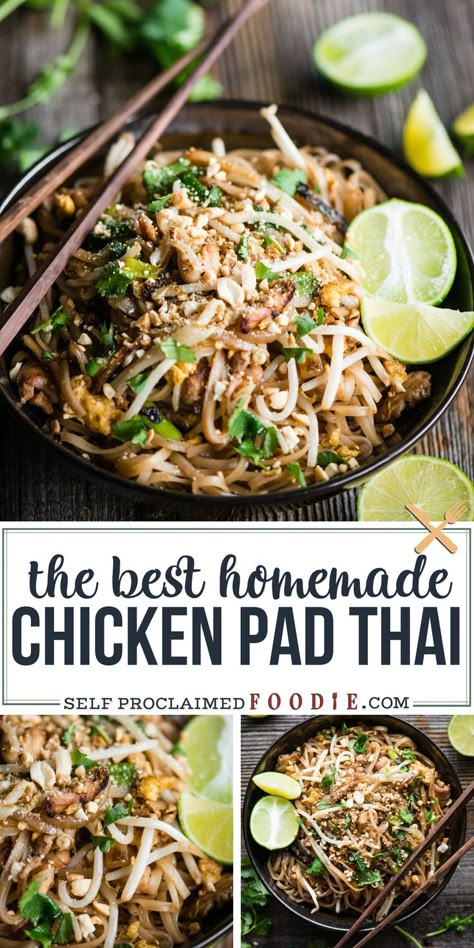 Ground Chicken Pad Thai Recipe, Pad Thai Authentic Recipe, Half Baked Harvest Pad Thai, Authentic Chicken Pad Thai, Phat Thai Recipe, Chicken Pad Thai Recipe Authentic, Pat Thai Recipe, Spicy Chicken Pad Thai Recipe, Best Chicken Pad Thai Recipe