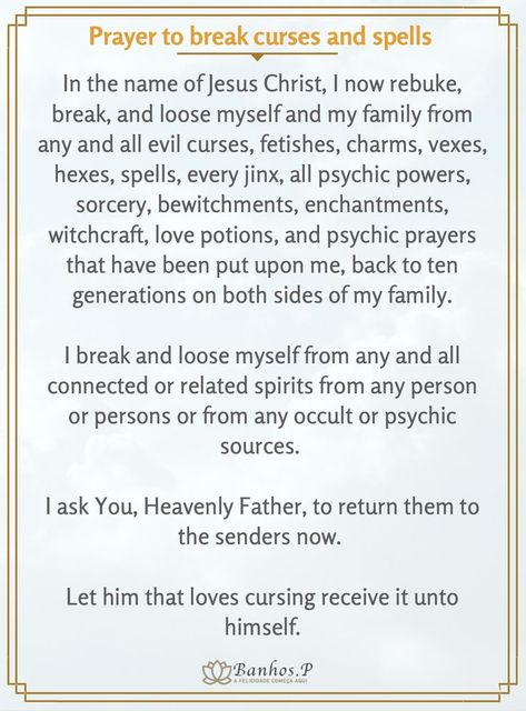 The most powerful prayer to break curses and spells in your love life, professional life and personal life. Pray and enjoy the benefits of the Jesus Christ help. Break Spells Witchcraft, How To Break A Love Curse, Break Ties Spell, Prayers For Curses, Break Love Spell, Curse Breaking Prayers, Breaking Curses Spell, How To Break A Curse On Someone Else, Generational Curses Breaking Spells