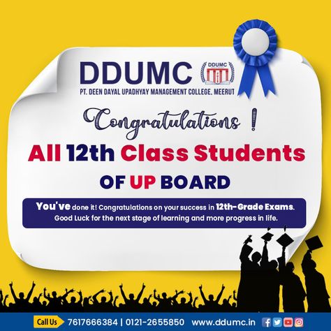 Congratulations ! All 12th Class Students of U.P. Board. www.ddumc.in #Congratulations #UPBoardResult #admissionopen2023_2024 #admissionopen2023 #AdmissionsOpen #ddumc #ptddumc #iimtmallroad Up Board Result, Board Result, Up Board, Final Exam, 12th Grade, Final Exams