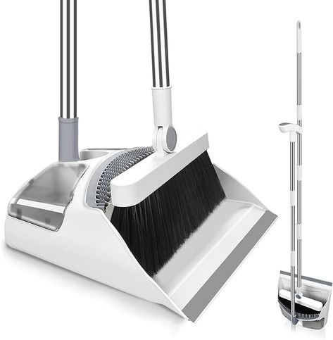 Amazon.com: Hibaby Broom with Dustpan Combo Set, 54" Long Handle Broom and Dustpan Set for Home Lightweight, 180° Rotating Broom & Standing Dust Pan with CombTeeth for Kitchen Room Office Lobby Floor Cleaning : Health & Household Sweeping The Floor, Yard Cleaning, Outdoor Cleaning, Office Lobby, Broom And Dustpan, Dust Pan, Floor Cleaning, Storage Design, Brooms