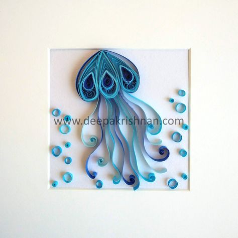 Paper Quilling - Jellyfish Quilling Ideas Easy, Jellyfish Quilling, Paper Coiling Art, Easy Paper Quilling Ideas, Quiling Paper Art Projects, Quilled Jellyfish, Quilling Paper, Paper Quilling Jellyfish, Quilled Seahorse