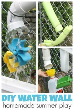 Build a waterfall for outdoor Summer play and summer science this year! Simple DIY homemade water wall made from recyclables and hardware store items. Perfect Summer activity for toddler, preschool, kindergarten, and grade school age kids. Also makes a fun STEM project for hours of play and learning. Water Play For Kids, Summer Activities For Toddlers, Preschool Playground, Summer Stem, Play For Kids, Summer Play, Water Wall, Diy Water, Outdoor Classroom