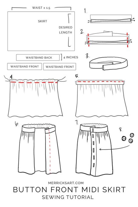 How to make a midi button down skirt Skirt Sewing Tutorial, Pola Blus, Button Front Midi Skirt, Tutorial Eyeliner, Sew Ins, Skirt Patterns Sewing, Couture Mode, Sewing Skirts, Easy To Sew