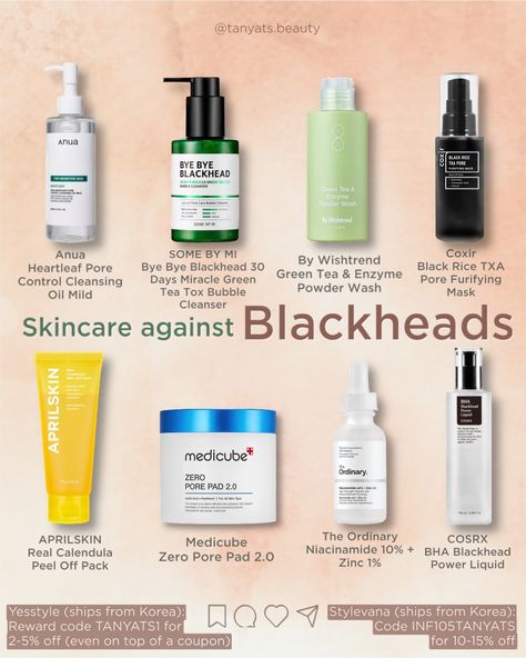 How to fight blackheads? 👇🏻 Blackheads form when hair follicles get clogged with dead skin cells and oil, which then oxidize and turn black when exposed to air. While they can be stubborn and tricky to get rid of, certain ingredients can help keep them at bay. Best Ingredients for Fighting Blackheads: ✔️ Salicylic Acid (BHA): Penetrates deep into pores to dissolve oil and dead skin cells. ✔️ Niacinamide: Reduces oil production and inflammation, minimizing pore appearance. ✔️ Green Tea: Soo... Best Products For Blackheads, Skincare For Blackheads, Products For Blackheads, Get Rid Of Back Acne, Rid Of Back Acne, Back Acne, For Blackheads, Brightening Skincare, Cleansing Powder