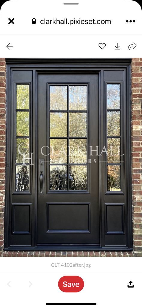 Front Door Privacy Glass Ideas, Steel Exterior Doors, Entryway Doors, Exterior Doors With Sidelights, Black Exterior Doors, Double Front Entry Doors, French Front Doors, Black Front Door, Front Door Inspiration