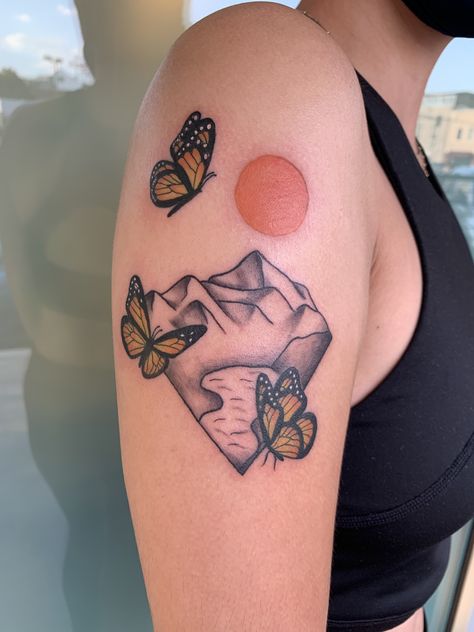 Rocky Mountain Tattoo, Mountains Tattoo, Mountain Tattoo, The Rocky Mountains, Monarch Butterfly, Rocky Mountain, Rocky Mountains, I Tattoo, Skull Tattoo