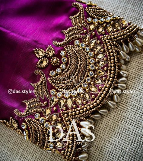 Blouse Zardosi Work Design, Simple Zardosi Work Blouses, Blouse Hand Work Designs, Zardosi Embroidery Blouse, Wedding Blouse Designs Bridal Collection, Aari Work Designs, Zardosi Work Blouse, Magam Work Designs, Maggam Blouse