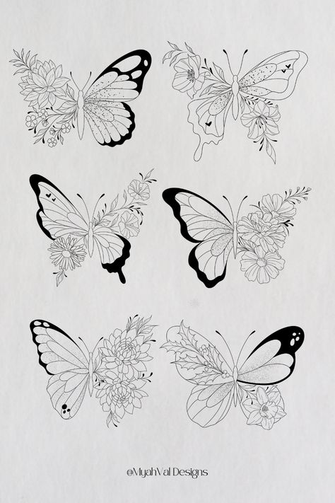 May Birth Flower Tattoo With Butterfly, June Butterfly Tattoo, Tattoo Ideas Butterfly Back, Where To Put Butterfly Tattoo, Half Butterfly Half Daffodil Tattoo, Birth Flowers With Butterfly Tattoo, July Butterfly Tattoo, Butterfly Made Of Flowers Tattoo, Butterfly Flowers Tattoo Design