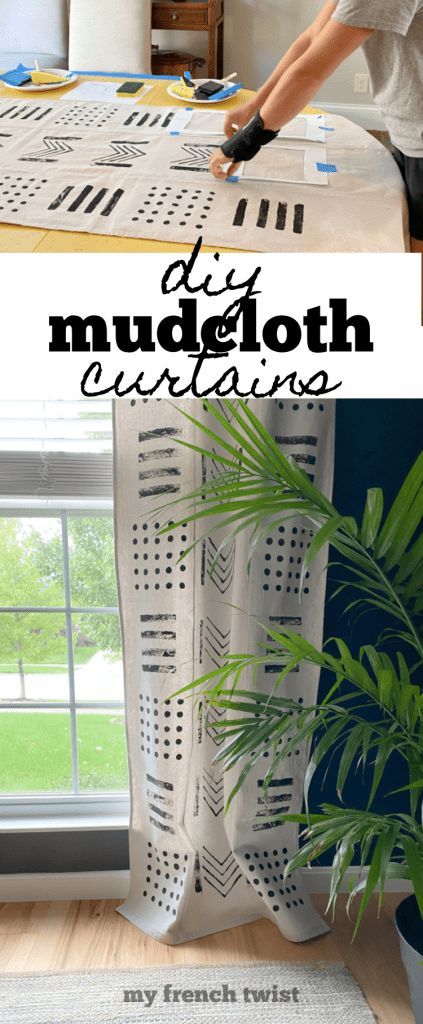 Who would have thought that a $12 canvas dropcloth plus some black craft paint would have resulted in adorable DIY mudcloth curtains! Diy African Decor Living Room, Mud Cloth Curtains, African Farmhouse Decor, Diy Painted Curtains, African Crafts Diy, Mudcloth Furniture, Mudcloth Curtains, Diy African Decor, Hand Painted Curtains