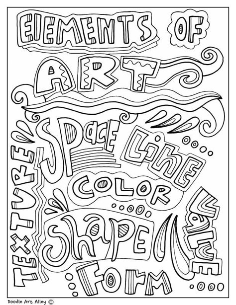 Visual Art Coloring Pages & Printables - Classroom Doodles Classroom Doodles, Elements Of Art Color, Line Art Projects, Line Art Lesson, Art Sub Lessons, Art Assessment, Visual Art Lessons, Sketchbook Assignments, Bratz Coloring