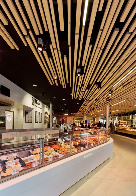 Elegant Ceiling Design, Food Court Design, Ceiling Design Ideas, Grocery Store Design, Design Ceiling, Food Retail, Supermarket Design, Cafe Interior Design, Retail Design Blog