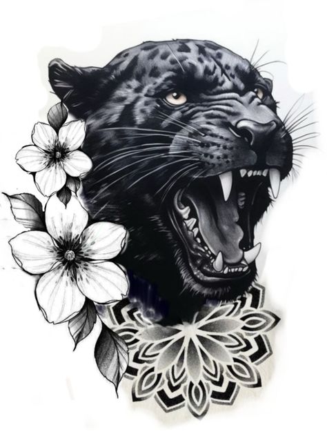 Panther Mandala Tattoo, Cute Panther Tattoo, Small Panther Tattoo For Women, Black Panther Back Tattoo, Black Panther Tattoo For Women, Panther Tattoo For Women, Panthers Tattoo, Black Panther Tattoos, Black Panther Tattoo Design