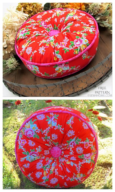 How To Sew A Round Pillow, Diy Round Pillow How To Make, Round Pillow Pattern Sewing, Sew Round Pillow, Round Pillow Diy, Pillow Patterns Sewing Free, Circle Pillow Pattern, Pillow Patterns Sewing, Round Pillow Pattern