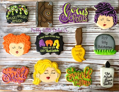 Sanderson Sisters Cookies Decorated, Hocus Pocus Treats Easy, Hocus Pocus Birthday Cakes, Hocus Pocus Cookies Royal Icing, Hocus Pocus Treat Ideas, Hocus Pocus Sugar Cookies, Hocus Pocus Cookies Decorated, Hocus Pocus Treats, Hocus Pocus Themed Food