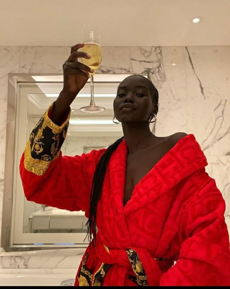 Black girl luxury Adut Aketch Black girl luxury aesthetic Red Versace robe. Black Woman Luxury Aesthetic, Black Girls Luxury Lifestyle, Aesthetic Light, Rich Girl Lifestyle, Black Femininity, Luxury Lifestyle Dreams, Model Aesthetic, Black Luxury, Future Lifestyle