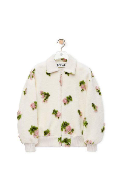 LOEWE Jacket in technical fleece White/Green/Pink Loewe Jacket, Bougie Closet, Chanel Loafers, Dutch Flowers, Pop Clothing, Loewe Anagram, Winter Wishes, Runway Outfits, Floral Jacket