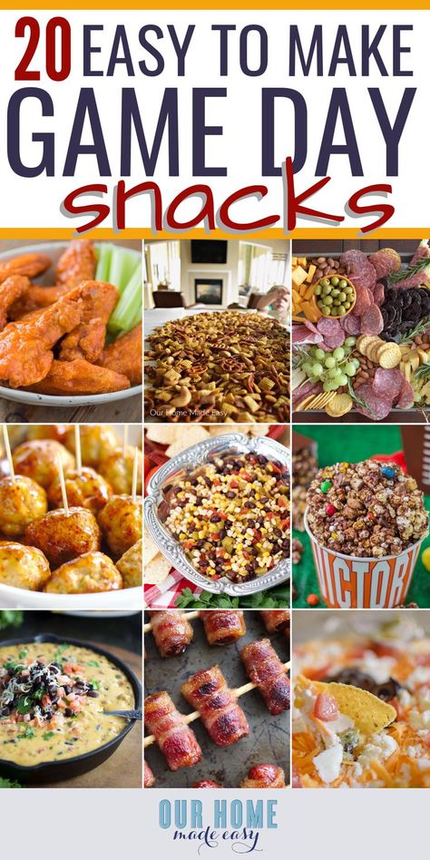 Make ahead football tailgate game day ready recipes #appetizers #snacks #football #ourhomemadeeasy Game Day Snacks Football, Easy Game Day Snacks, Football Finger Foods, Ready Recipes, Easy Tailgate Food, Football Tailgate Food, Tailgate Desserts, Tailgate Snacks, Make Ahead Appetizers