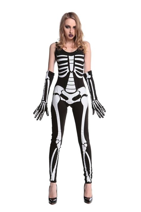 Honeystore Womens Skeleton Jumpsuit Costumes Cosplay Matching Gloves Black XL *** Extra details could be found at the picture link. (This is an affiliate link). #halloweencostumesforwomen One Piece Halloween Costume, Skeleton Suit, One Piece Halloween, Fashion Costume Halloween, Spandex Bodysuit, Women Skeleton, Skeleton Halloween Costume, Bodysuit Costume, Costume Noir