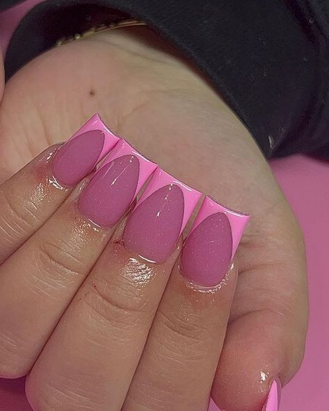 Pink In Pink French Tip Nails, Pink French Tip Nails Square Medium, Dark Pink French Tip Nails, Nails Short Square Pink, Hot Pink French Tip, Drippy Nails, Pink French Tip Nails, Barbie Pink Nails, Pink French Tip