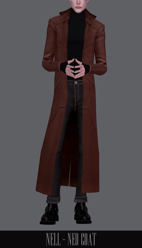 Asian Sims, Sims 4 Cc Goth, Sims 4 Decades Challenge, Ninja Outfit, Cc Clothes, Long Leather Coat, Future Clothes, Trench Coat Men, Cc Sims