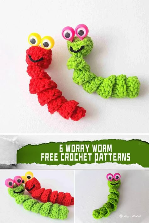 Welcome to the enchanting world of Worry Worm crochet patterns! 🧶✨ #CrochetMagic #CraftyFun Crochet Glow Worm Free Pattern, Evergreen Crafts, Worm Crafts, Googly Eye Crafts, Wiggly Crochet, Worry Worms, Worry Worm, Crochet Snail, Keychain Patterns