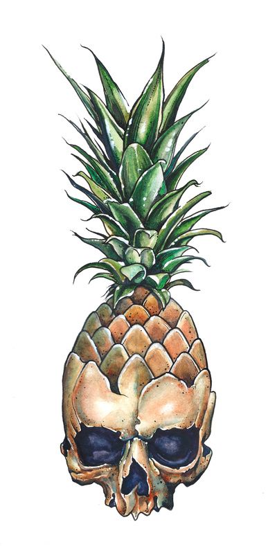 Pineapple Skull Pineapple Skull Drawing, Skull Fruit, Skull Pineapple, Pineapple Skull, Pineapple Tattoo, Skulls Drawing, Skull Tattoo Design, Skeleton Art, Tattoo Art Drawings