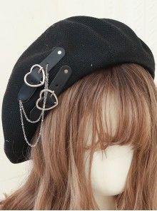 Lolita Headbands Punk Woman, 일본 패션, Knitted Beret, Black Punks, Heart Chain, Beret Hat, Cute Hats, Really Cute Outfits, Gothic Lolita